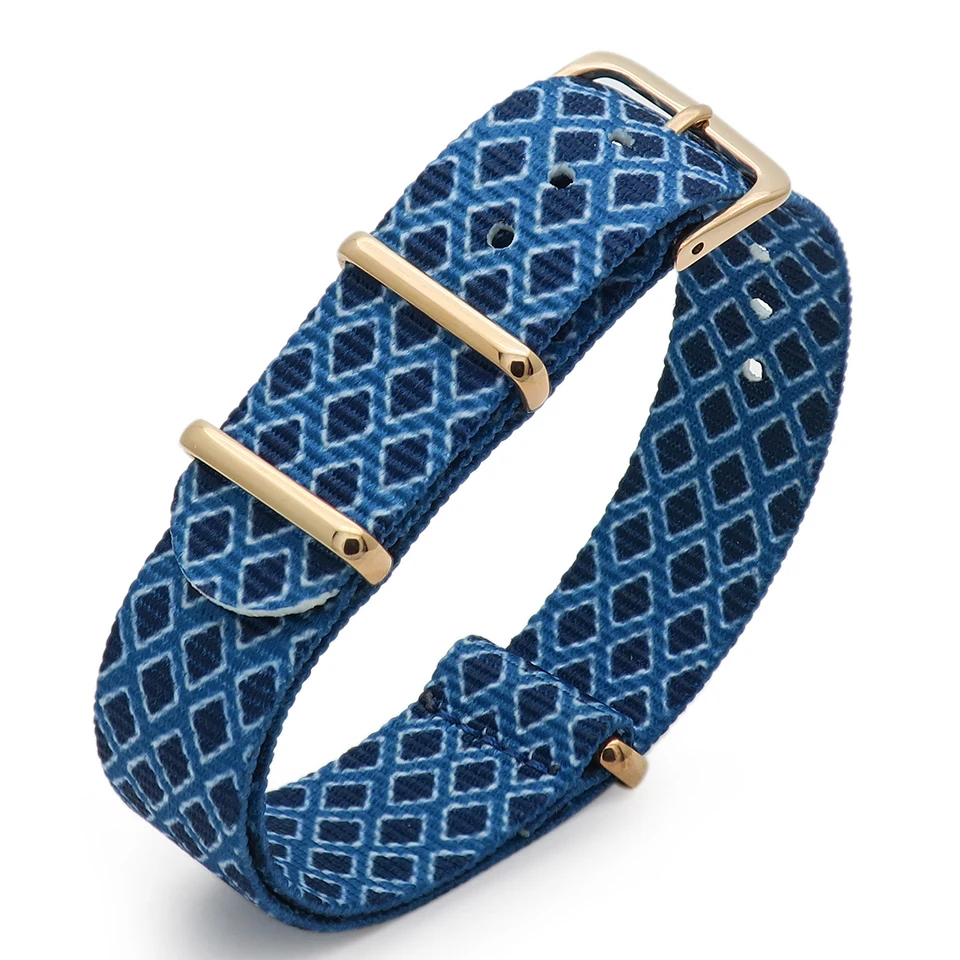 

nato fabric nylon watchbands strap bands 18mm colorful blue grid image pattern watchband washable silver rose gold 304ss buckle