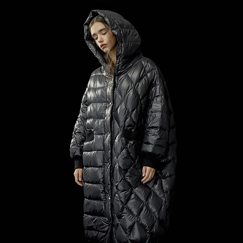 LYNETTE'S CHINOISERIE Winter Original Design Women Brief Ultra Loose X-long Hooded White Duck Down Coat Jackets Outerwear