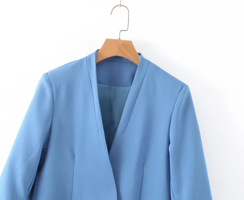 ROHOPO V Collar Draped Cuff Sleeve Women Blazer Sky Blue Office Girl Chic Solid Autumn Outwear EU size Woman Slim Blazer #BM2213