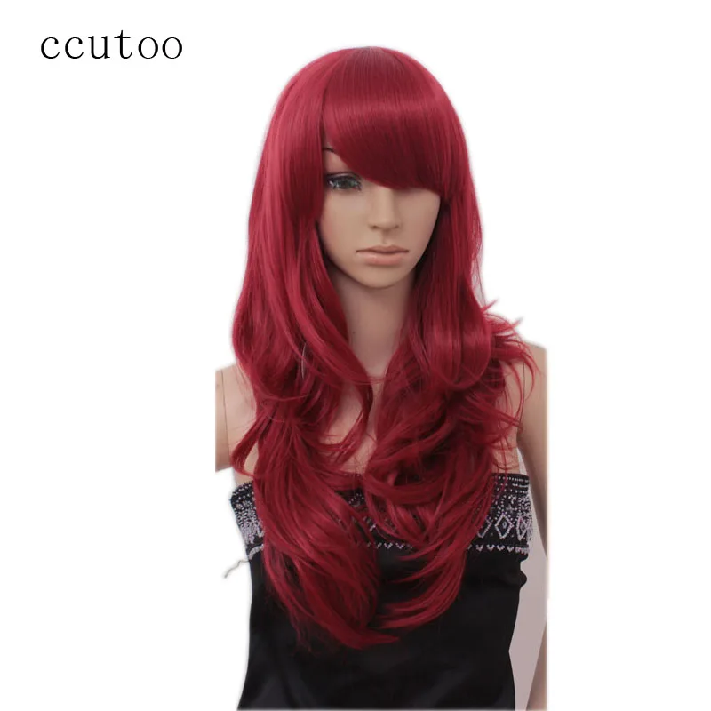 ccutoo 65cm/25.5inch Red Long Curly High Temperature Fiber Synthetic Full Hair Party Cosplay Costume Wigs Peluca 12 Colors