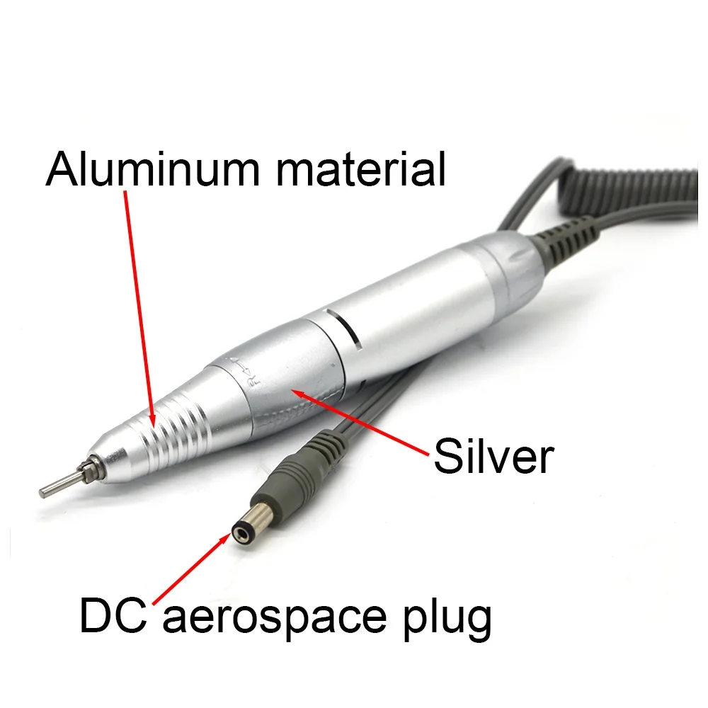 Ручка для дрели для ногтей, наконечник для электрической дрели для ногтей, аппарат для маникюра, педикюра, аксессуары, инструменты для маникюра, разъем постоянного тока - Цвет: Silver-DC-A