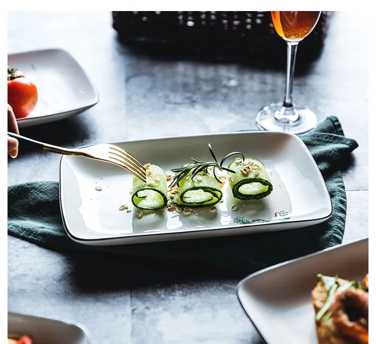 Простая Европейская керамическая посуда, тарелка для стейка, креативное блюдо в стиле вестерн, поднос, бытовая прямоугольная тарелка, индивидуальный набор посуды