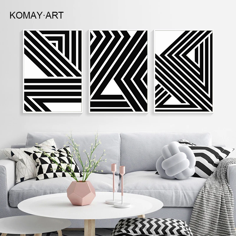 

Modern Abstract Black White Geometry Line Canvas Art Painting Prints Posters Wall Pictures For Living Room Home Decoration K016