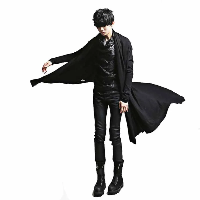 

2018 New Fashion Irregular Black Trench Gown Hip Hop Mantle Cardigan Outerwear Personalized Novelty Long Cape Cloak Costumes
