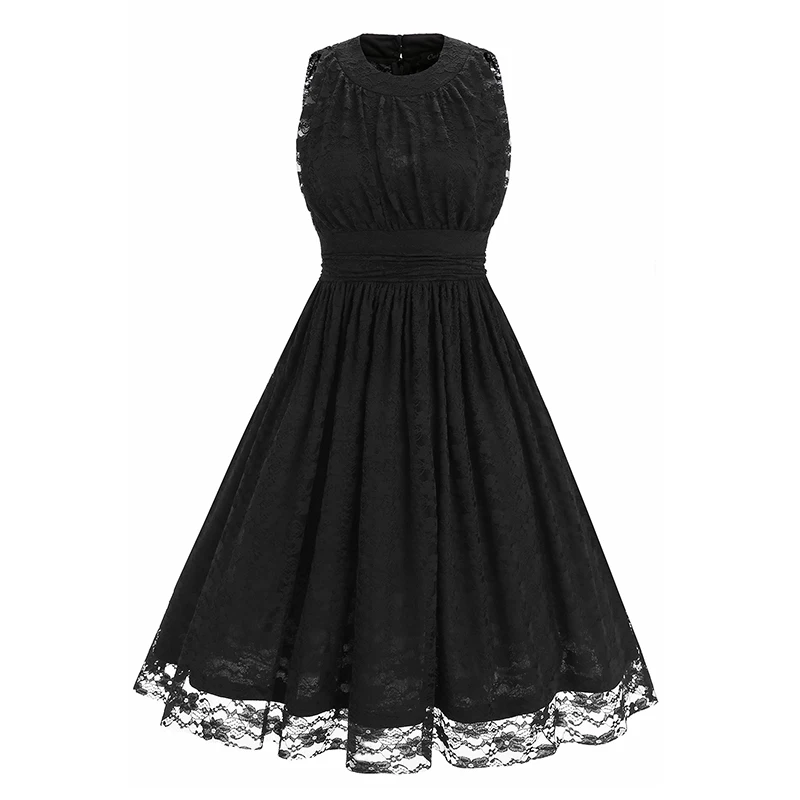 Kostlich Lace Retro Women Summer Dress 2017 O-Neck Sleeveless Big Swing 60s Vintage Dress Elegant Evening Party Dresses Sundress (3)