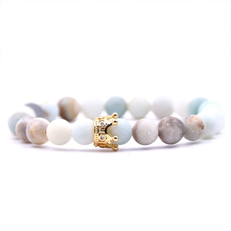 

8mm Simple style Natural Amazon Stone bracelets High quality 4 colors small Crown Men's bracelets women Beads Bracelet