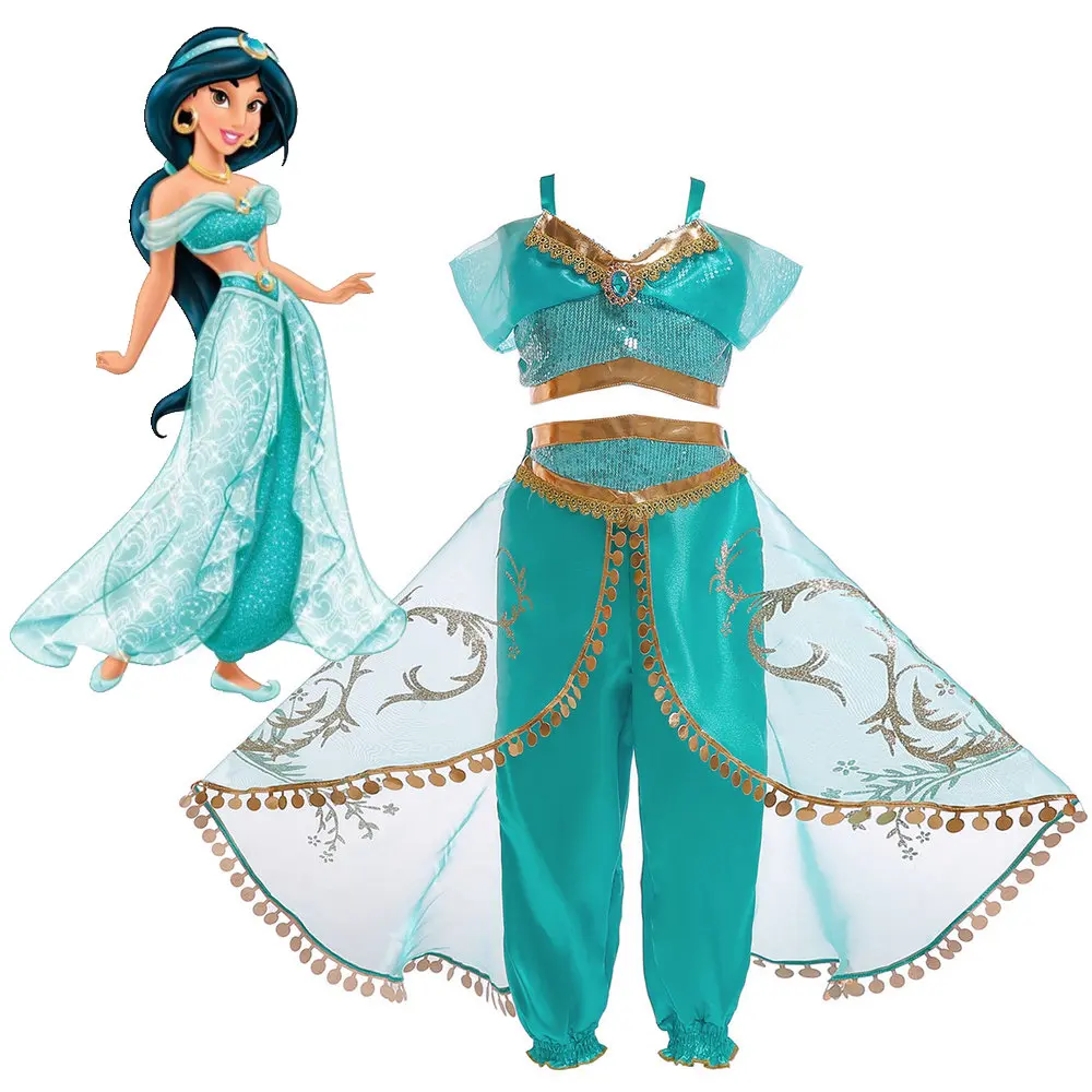 Girls Aladdin's Lamp Jasmine Princess Costumes Cosplay For Children