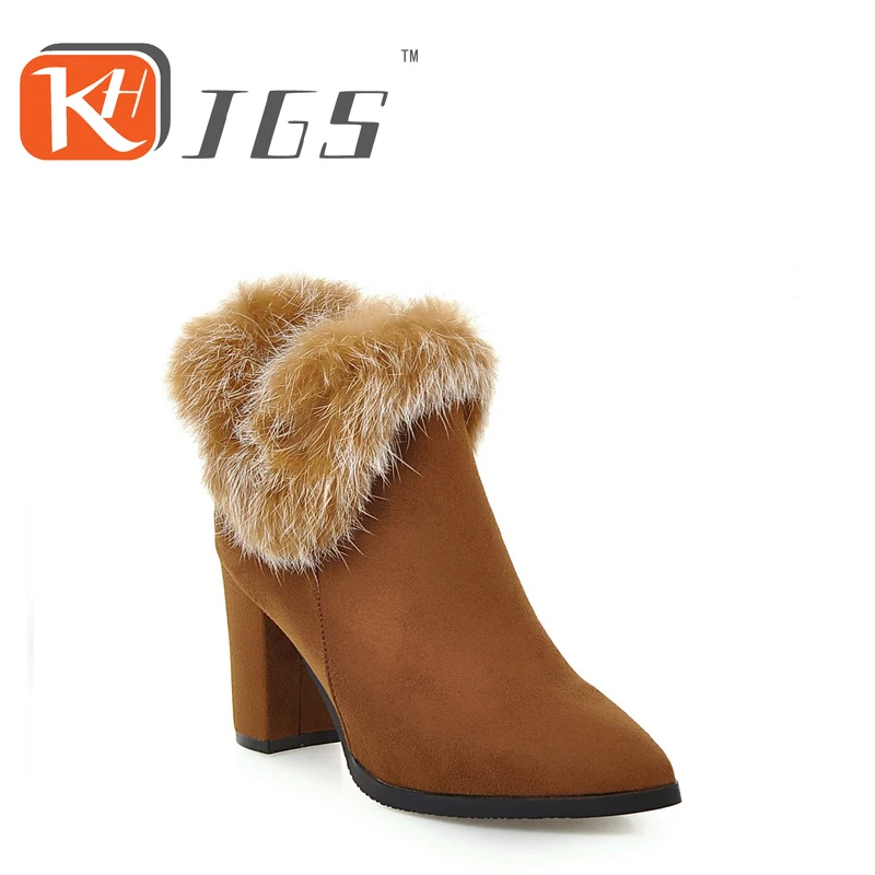 

KHJGS 2017 new winter high women boots warm lady shoe plus size 35 - 44 easy wear zipper up girl white colour flower snow boots
