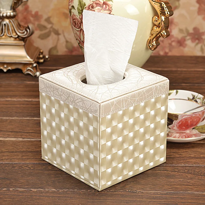 Lighting Square PU Leather Gold Flower Tissue Storage box Covers Roll Paper Napkin Towel Holders canister dispenser | Дом и сад
