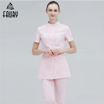 

Viaoli short Sleeve Round neck women Medical Coat Uniform Medical Lab Coat Hospital Doctor Slim multiple colour pants+shirt