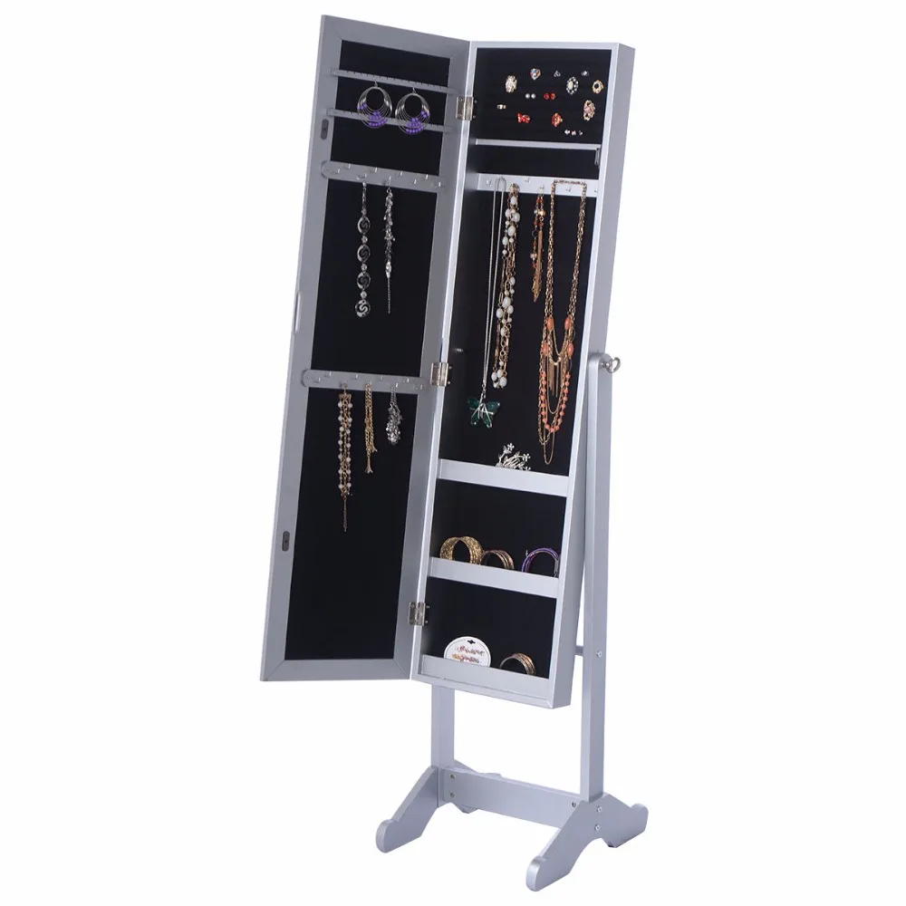 

145*39*34cm Mirrored Jewelry Armoire Cabinet Powerful Organizer Storage Box with Stand Makeup Mirrors Armoire HB84526
