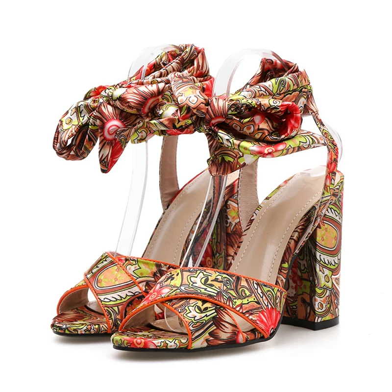 2019 Women Summer Fetish 10.5cm High Heels Chunky Sandals Lady Strap Flower Print Pumps Female Blue Block Heels Red Shoes YQS-2 2019 Women Summer Fetish 10.5cm High Heels Chunky Sandals Lady Strap Flower Print Pumps Female Blue Block Heels Red Shoes YQS-2
