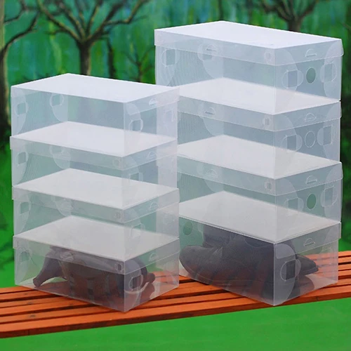 10 x прозрачная пластиковая коробка для хранения обуви Складная хорошо складируемая коробка-Органайзер
