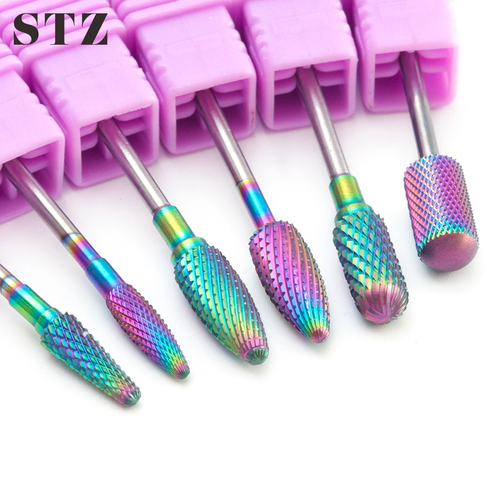 

STZ Rainbow Tungsten Carbide Nail Drill Bits Cuticle Burr Clean Milling Manicure Pedicure Nail Art Tool Gel Removal Files D01-06