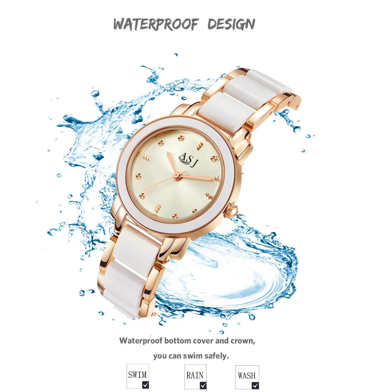 ASJ роскошные женские часы розовые керамические золотистые женские браслеты модные кварцевые часы наручные часы reloj mujer relogio feminino