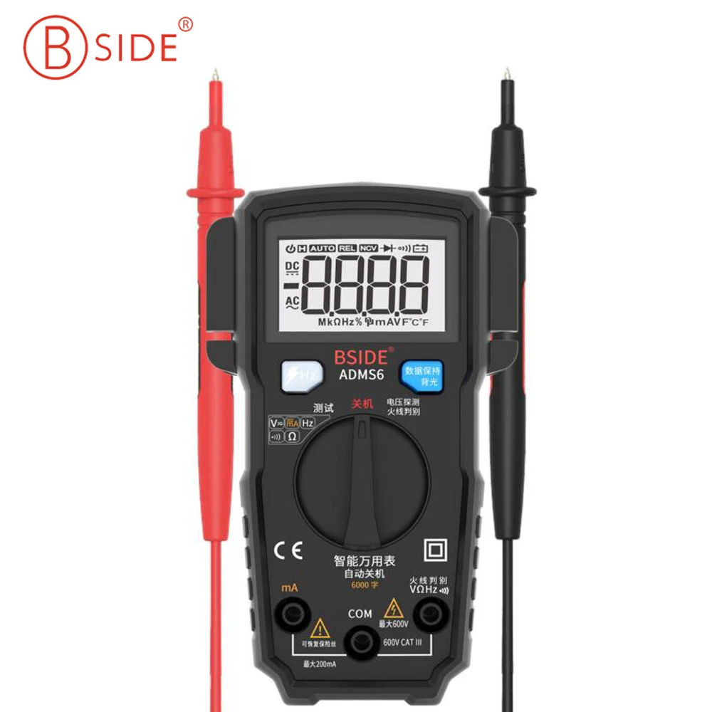 BSIDE ADMS6 Умный Цифровой мультиметр Авто Диапазон 6000 отсчетов DC/AC напряжение тока тест er DMM автоматический Ом Hz тест