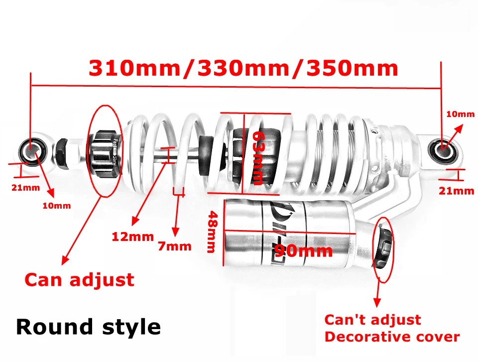 310 мм 330 мм 350 мм круглые Универсальные мотоциклы мотороллеры Регулируемый отскок амортизатор для Yamaha Honda Kawasaki Suzuki