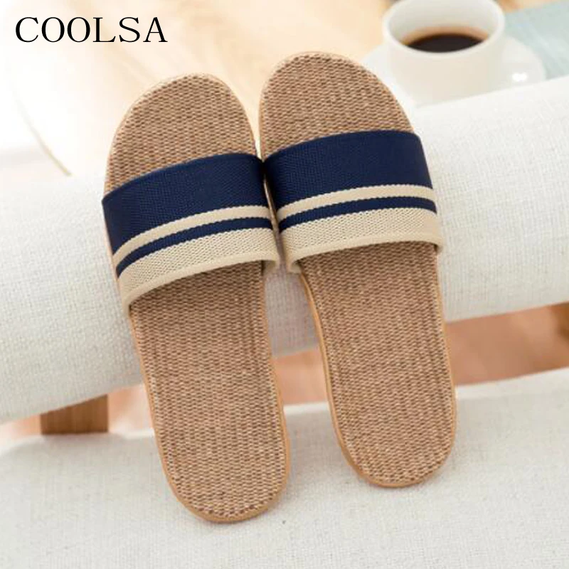 

COOLSA Men's Summer Linen Slippers Non-slip EVA Home Slippers Soft Bottom Sweat-absorbing Indoor Slippers Men Beach Flip Flops