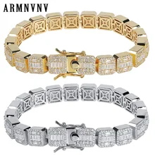 ARMNVNV Золотой Серебристый циркониевый камень квадратный браслет для мужчин Европейский стиль хип хоп ювелирные изделия Рождественский подарок