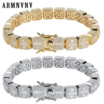 

ARMNVNV Gold Silver Color Zircon Stone Square Bracelet for Men European Style Hip Hop Jewelry Christmas Gift