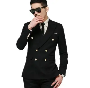 

Latest Coat Pant Design 2017 Black Slim Fit Double Breasted Wedding Groom Suit Tuxedos For Men Wedding Dress Men Suits