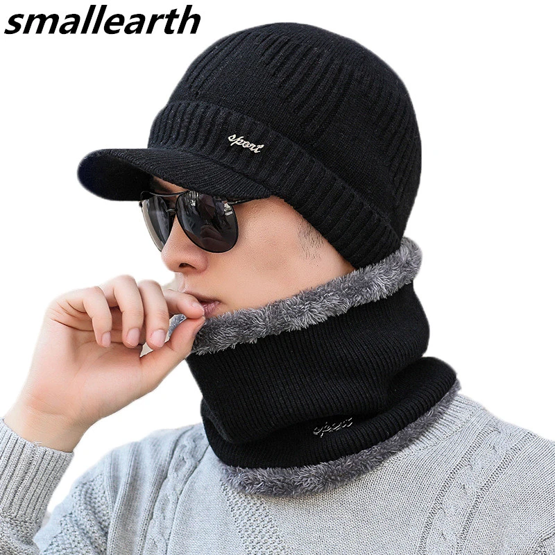 Unisex Knitted Beanie Hat & Collar Scarf Set Warm Plush Winter Hats Unisex Knitted Beanie Hat & Collar Scarf Set Warm Plush Winter Hats
