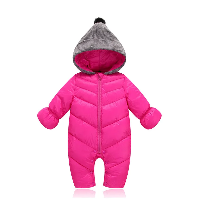 Хлопковое пуховое пальто для маленьких мальчиков; одежда; зимний детский костюм для девочек; яркие комбинезоны для новорожденных; вязаная шапка; модные теплые пальто - Цвет: rose