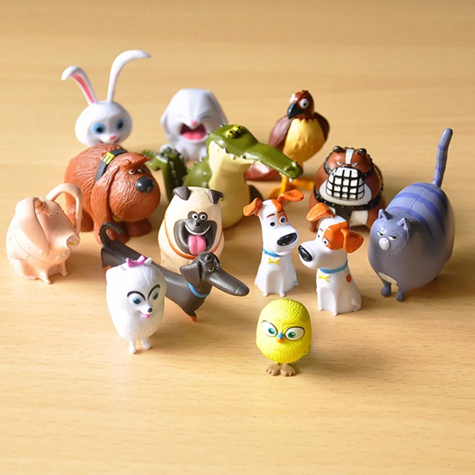 Cute 14pcs lot The Animals Pets Snowball Gidget Mel Max Duke Dogs Cats Rabbit PVC Action