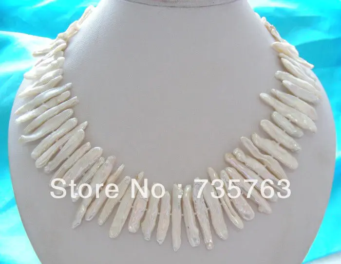 

NEW 00979 wonderful 19"40mm white biwa freshwater pearls necklace