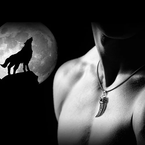 

24PCS Punk Stainless Steel Men Domineering Wolf Tooth Shape Pendant Necklace Jewelry