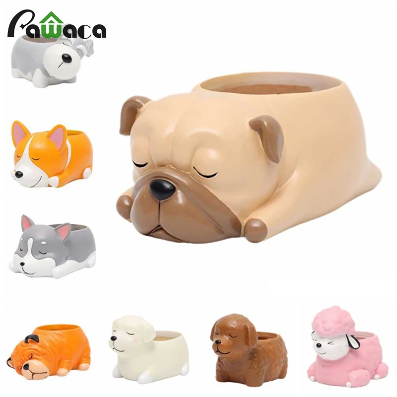 

Cute Cartoon Animal Shape Resin Flower Pot Cactus Succulent Plant Planter Pot Sleeping Pet Design Plant Container for Home Decor