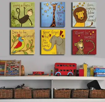 

Canvas Painting 6 Pieces Set Modern Cartoon Animals Wall Pictures Kids Room Wall Deco Wall Stickers For Kids Rooms No Frame