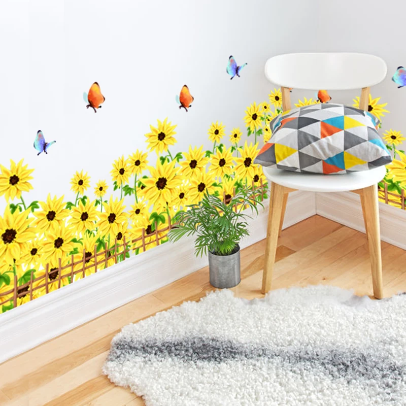

[SHIJUEHEZI] African Daisy Baseboard Wall Sticker Vinyl DIY Flowers Wall Decals for House Living Room Glass Window Decoration