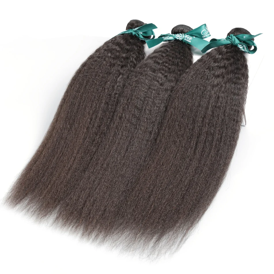 

Luasy Brazilian Kinky Straight Hair 3 Bundles 100% Human Hair Weave Bundles Coarse Yaki Hair Extensions Remy Hair Weft