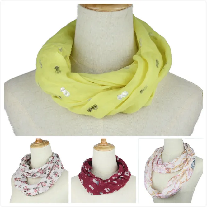 

Floral Loop Scarf Women Fashion flower Dot Printed Snood Ring Scarves Ladies Twill Viscose Infinity Scarfs 2019 New