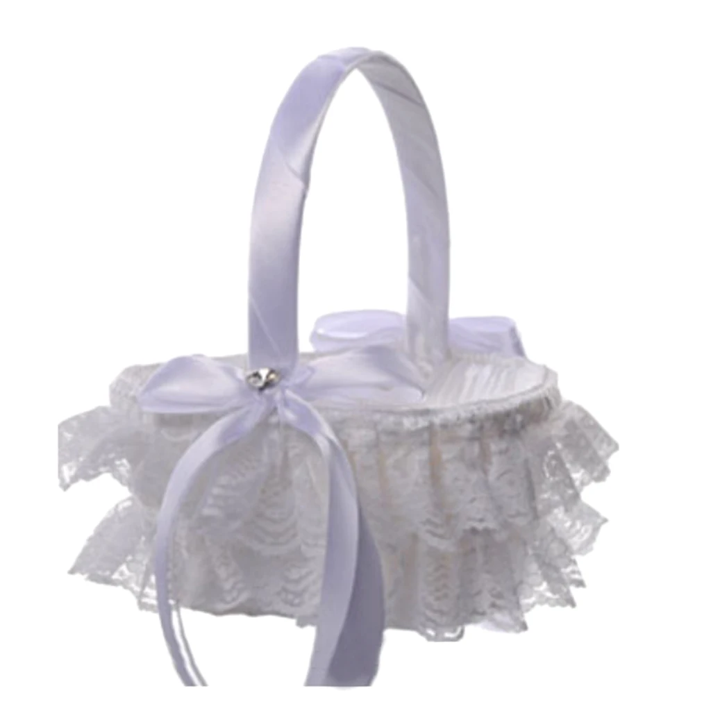Wedding Flower Baskets Lace & Ribbon Bride Bridesmaid Wedding Bouquet White Flower Basket Flower Girl Basket
