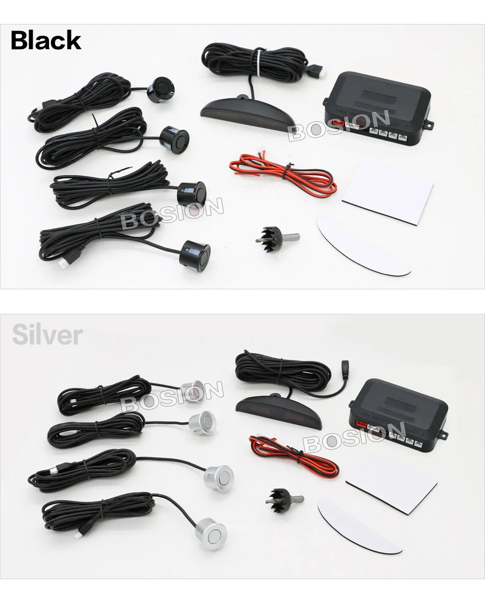 Car Parking Sensors Parktronics 4 Black/silver/white 13mm Adjustable Flat Sensors Reverse Backup Radar Sound Buzzer Alarm 008