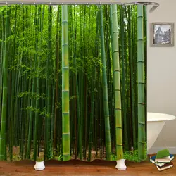 Весна Bamboos печатных занавес для ванной s Водонепроницаемый полиэстер ткань моющиеся ванная комната Душ занавес экран с набор рыболовных