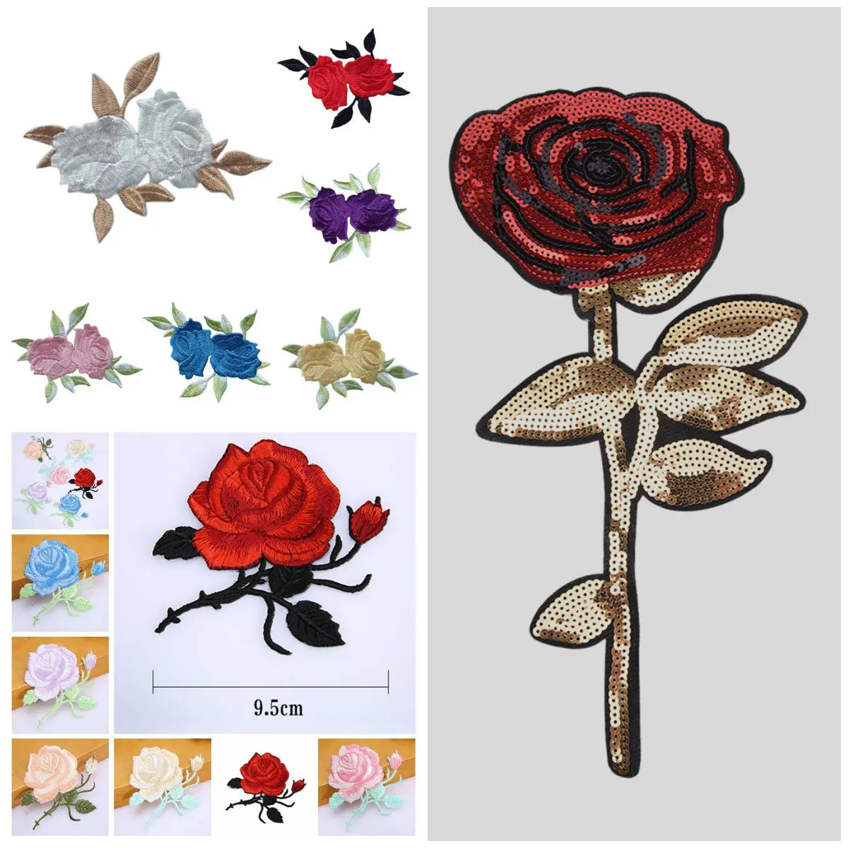 1PCS Rose Flower Leaves Embroidery Iron On Applique Patch Sew On Patch Craft Sewing Repair Embroidered Women DIY Clothes Badge