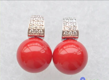 

women Fashion Jewelry shipping P3650 12MM red round south sea shell pearl stud earring Fine Factory direct