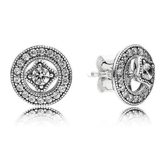 

Original 925 Sterling Silver Pandora Earring Vintage Allure With Crystal Studs Earrings For Women Wedding Fine Jewelry