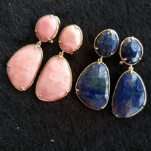 5Pairs Nature Stone Dangle Earrings with Gold Frame Women Fashion Jewelry Boucle d Oreille Woman Earings Bohho Long Earring
