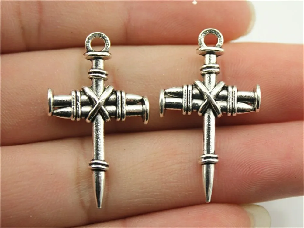 

WYSIWYG 8pcs 34x20mm Antique Silver, Antique Bronze Nail Cross Pendant Cross Pendants Charm For Jewelry Making Nail Cross Charm