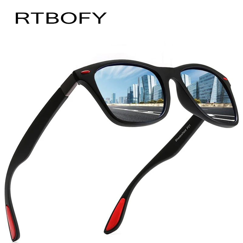 RTBOFY брендовые дизайнерские солнцезащитные очки для мужчин и женщин, классические ретро очки с заклепками, поляризационные солнцезащитные очки, дизайнерская квадратная оправа, защита от ультрафиолета