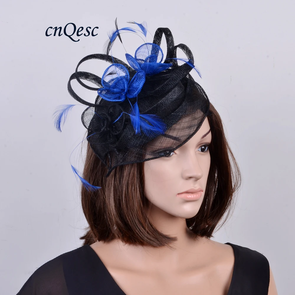 

One off design.new black/royal feather sinamay fascinator hat for races wedding kentucky derby,ascot races,melbourne cup,party.