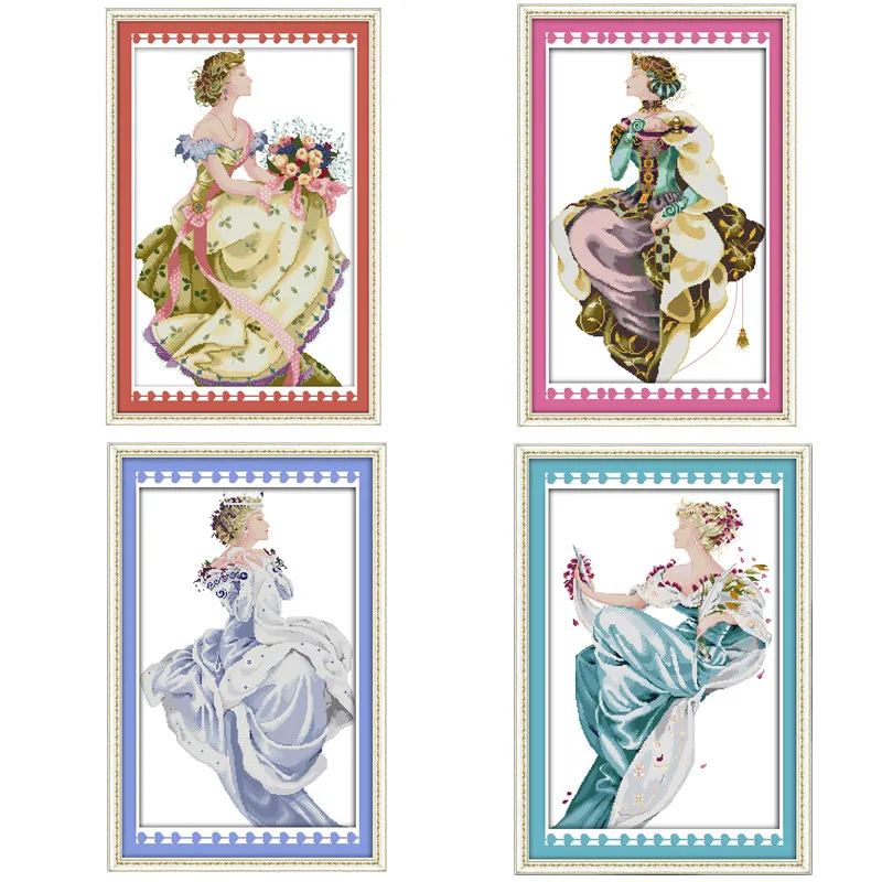 4 Season Summer Queen Beautiful Girls Counted Cross Stitch Kits Printed ...