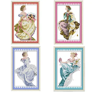 

4 Season Summer Queen Beautiful Girls Counted Cross Stitch Kits Printed On Canvas DMC 14CT 11CT Cross-stitch DIY Embroidery Sets