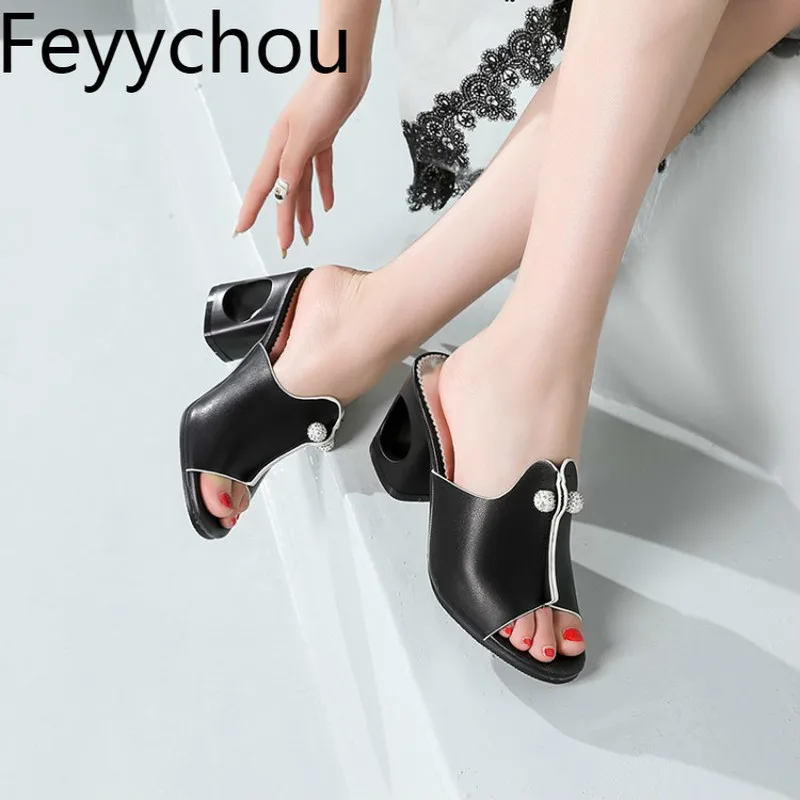 

Women's Slippers High Heels Pu Peep Toe Fretwork Heels Mixed-colors 2019 New Sexy Fashion Outside Sweet Silver Big Size 34-48