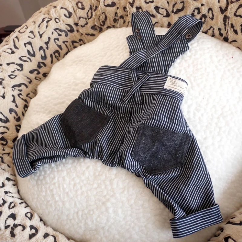 

Clothing For Dogs Puppy Dog Cat Pet Clothes Apparel Striped Pocket Denim Male Dog Pants Dog Jumpsuits & Rompers XS-XL