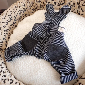 

Clothing For Dogs Puppy Dog Cat Pet Clothes Apparel Striped Pocket Denim Male Dog Pants Dog Jumpsuits & Rompers XS-XL